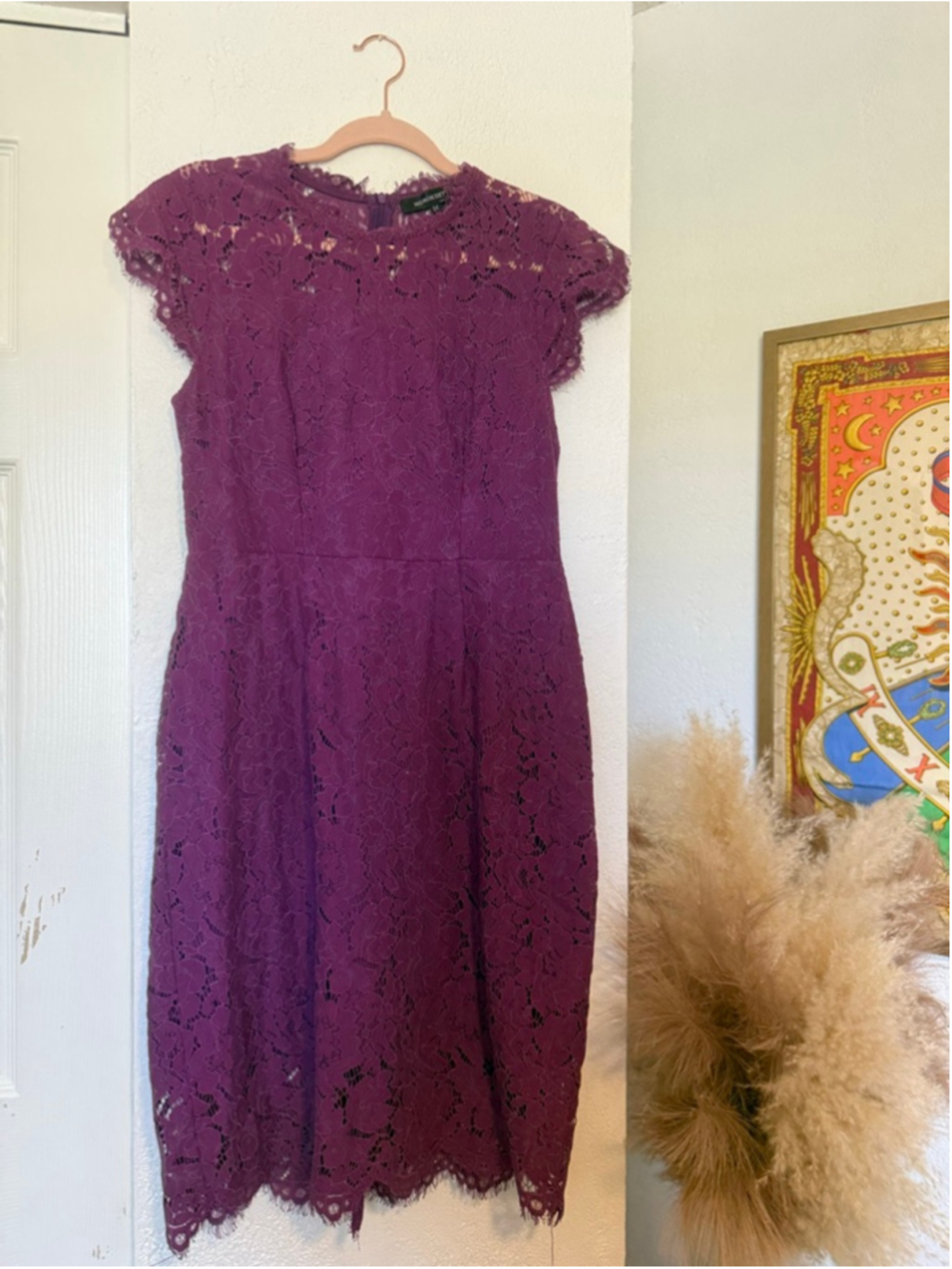 Preowned, Women's MEROKEETY Purple Lace Cap Sleeve Sheath Dress, size M